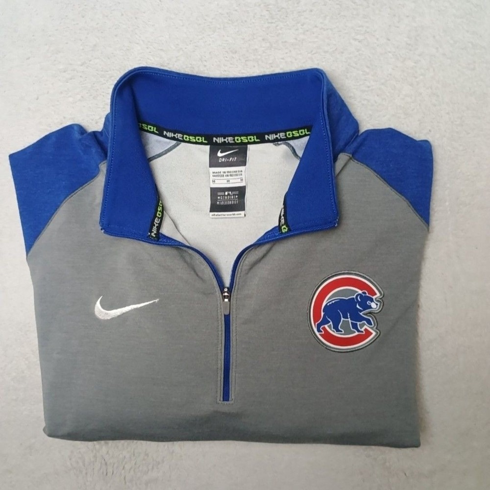 Chicago Cubs Shirt Mens Medium Gray MLB Baseball Nike Dri-FIT 1/4 Zip Pullover